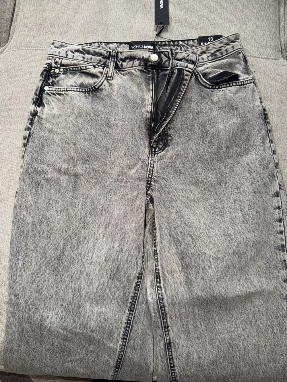 Fashion Nova Gray Acid-Wash Straight Jeans